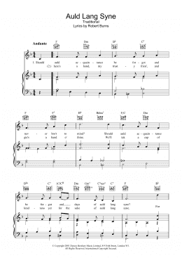 page one of Auld Lang Syne (Piano, Vocal & Guitar Chords)