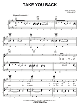 page one of Take You Back (Piano, Vocal & Guitar Chords (Right-Hand Melody))