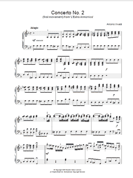 page one of Concerto No.2 (1st Movement: Adagio) from 'L'Estro Armonico' Op.3 (Piano Solo)