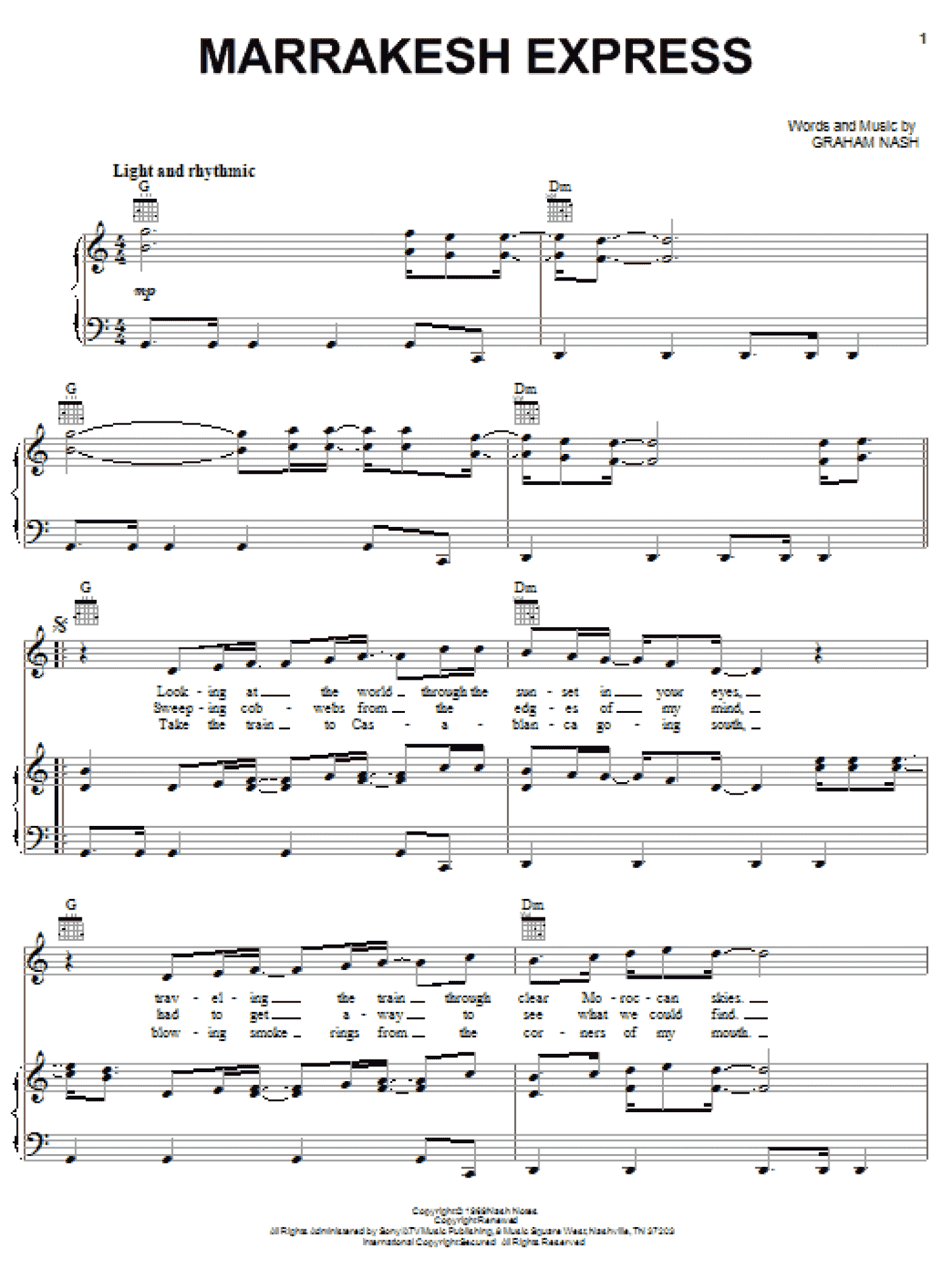 Marrakesh Express (Piano, Vocal & Guitar Chords (Right-Hand Melody))