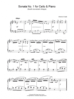 page one of Sonata No. 1 for Cello & Piano (4th Movement: Allegro) (arranged for Piano) (Piano Solo)