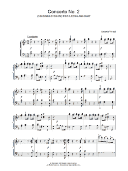 page one of Concerto No.2 (2nd Movement: Larghetto) from 'L'Estro Armonico' Op.3 (Piano Solo)