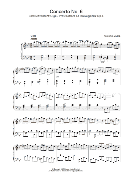 page one of Giga, Presto) from 'La Stravaganza' Op.4 (Piano Solo)