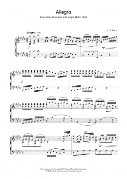 page one of Allegro From Violin Concerto In E Major, Bwv 1042 (Piano Solo)