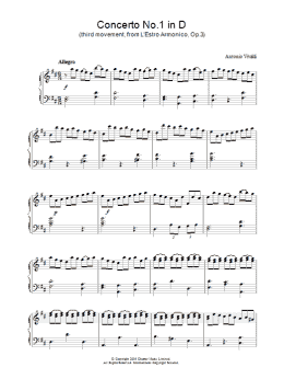 page one of Concerto No.1 (3rd Movement: Allegro) from 'L'Estro Armonico' Op.3 (Piano Solo)