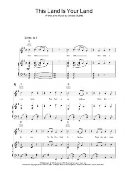 page one of This Land Is Your Land (Piano, Vocal & Guitar Chords)