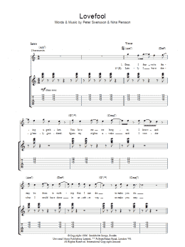 page one of Lovefool (Guitar Tab)