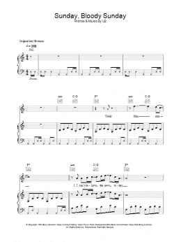 page one of Sunday Bloody Sunday (Piano, Vocal & Guitar Chords (Right-Hand Melody))