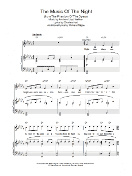 page one of The Music Of The Night (from The Phantom Of The Opera) (Piano, Vocal & Guitar Chords (Right-Hand Melody))