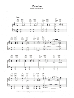 page one of October (Piano, Vocal & Guitar Chords)