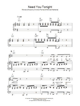 page one of Need You Tonight (Piano, Vocal & Guitar Chords)