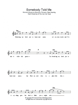 page one of Somebody Told Me (Lead Sheet / Fake Book)