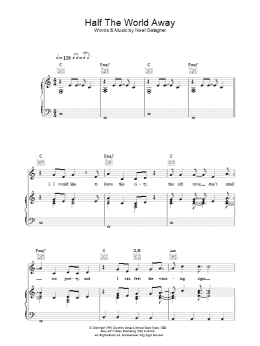 page one of Half The World Away (Piano, Vocal & Guitar Chords)