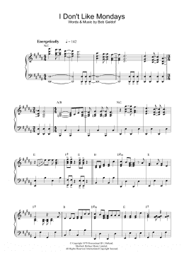 page one of I Don't Like Mondays (Piano Solo)
