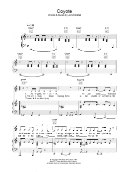 page one of Coyote (Piano, Vocal & Guitar Chords)