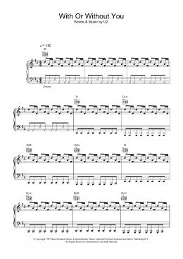 page one of With Or Without You (Piano, Vocal & Guitar Chords)