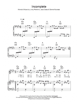 page one of Incomplete (Piano, Vocal & Guitar Chords)