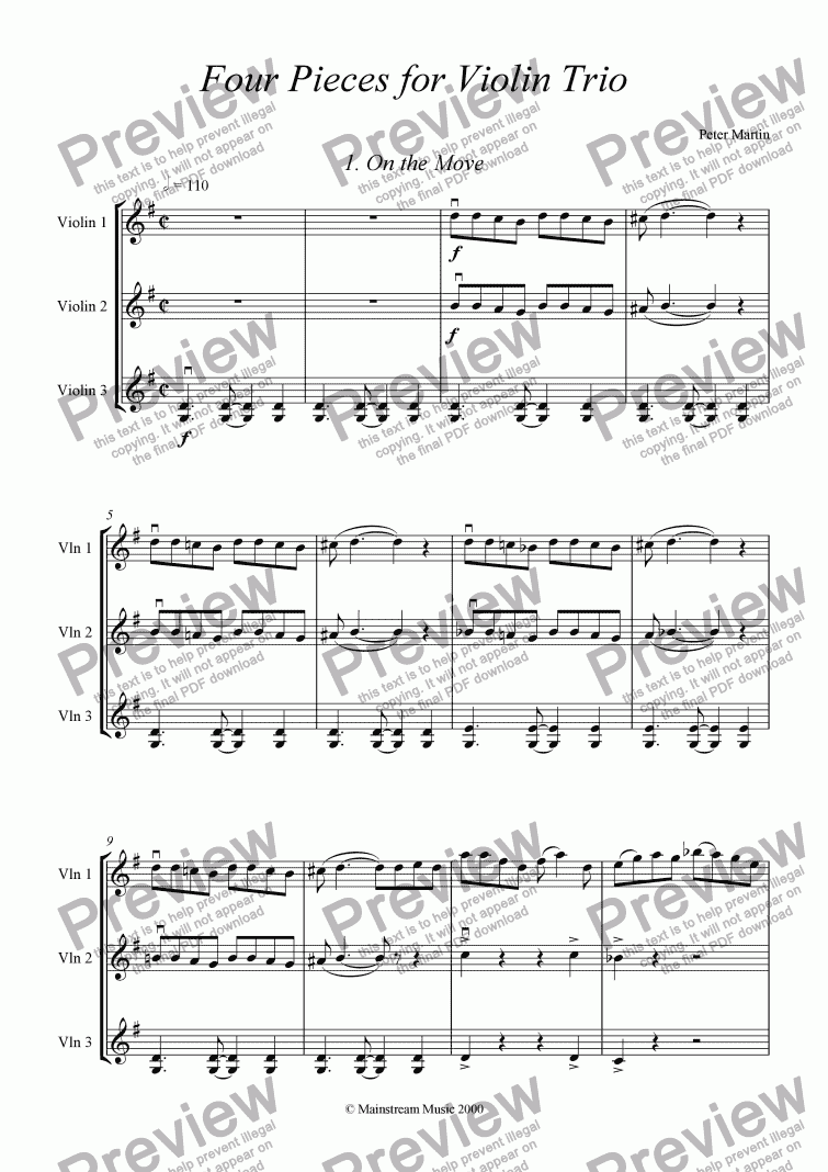 page one of Four Pieces for Violin Trio