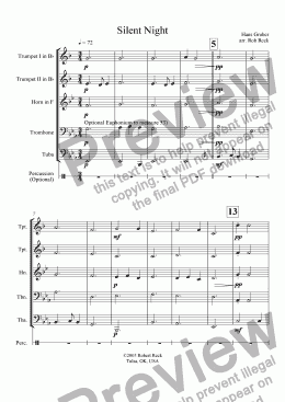 page one of Silent Night for Brass Quintet