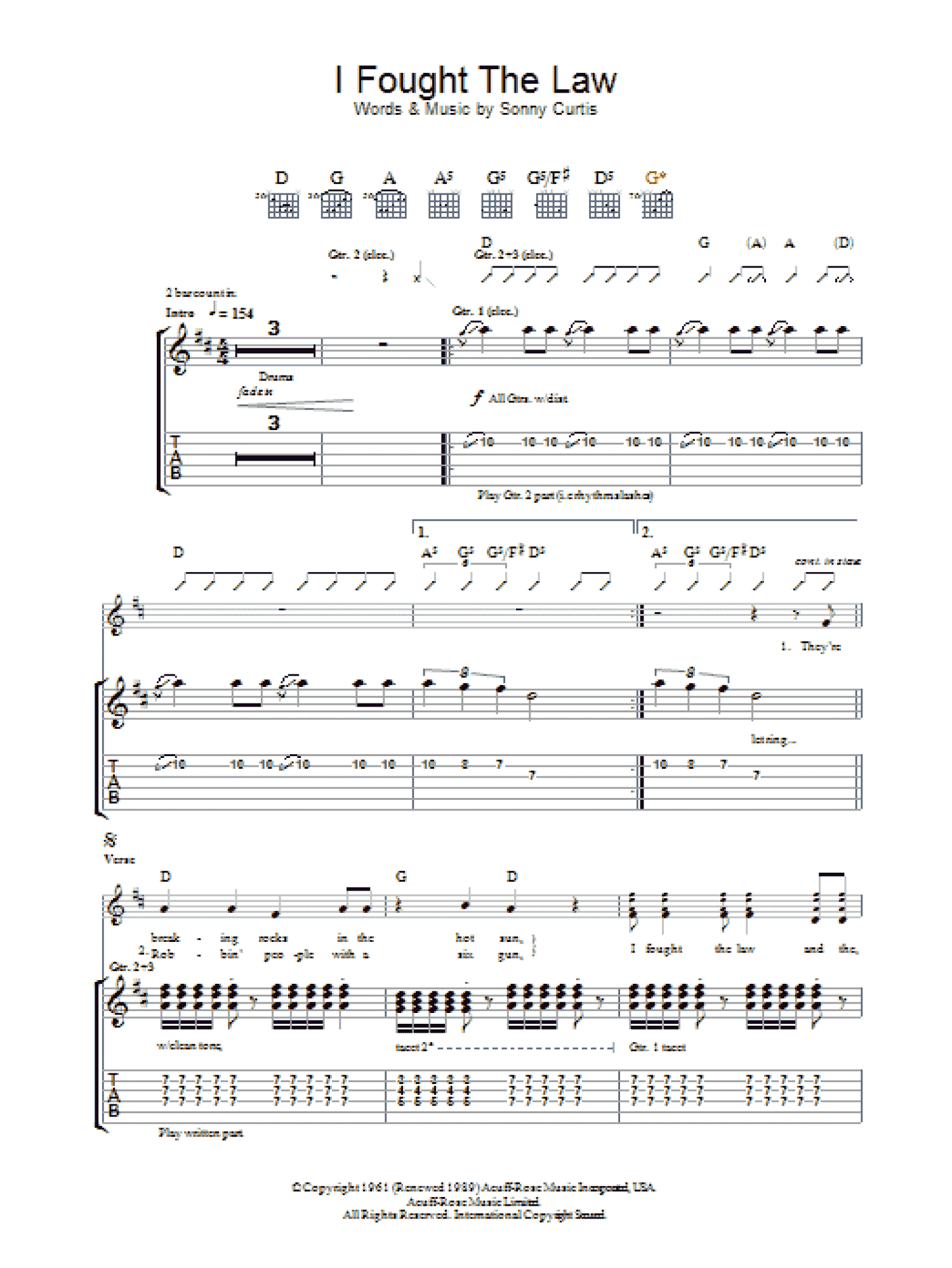 I Fought The Law (Guitar Tab)