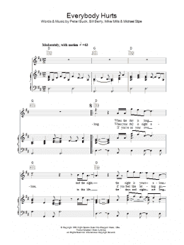 page one of Everybody Hurts (Piano, Vocal & Guitar Chords (Right-Hand Melody))