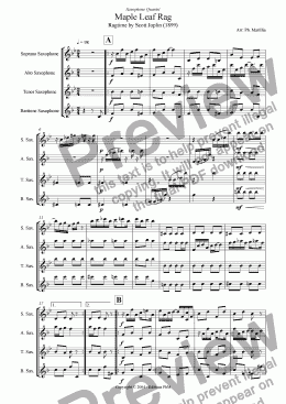 page one of Joplin - Maple Leaf Rag - Ragtime (Sax Quartet)