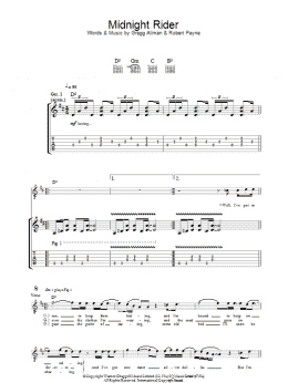 page one of Midnight Rider (Guitar Tab)
