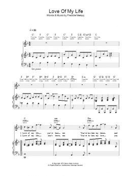 Love Of My Life" Sheet Music by Queen for Piano/Vocal/Chords