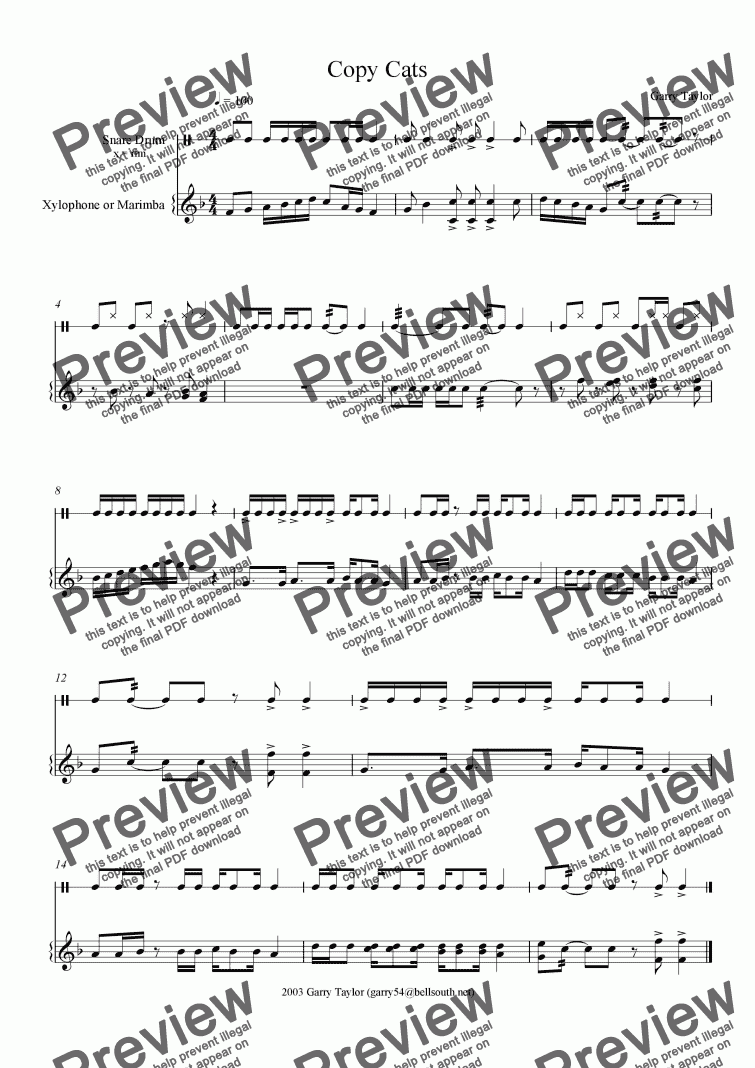 page one of Copycats Duet for Snare Drum and Mallet Percussion