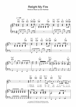 page one of Relight My Fire (Piano, Vocal & Guitar Chords)