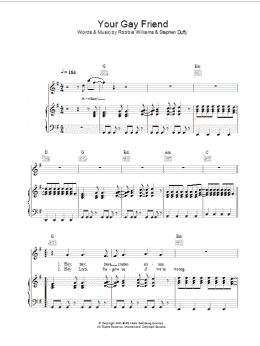 page one of Your Gay Friend (Piano, Vocal & Guitar Chords)