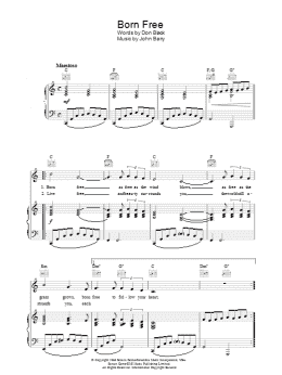 page one of Born Free (Piano, Vocal & Guitar Chords)