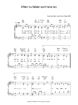 page one of Aften Nu Falder Som'rens Løv (Piano, Vocal & Guitar Chords)
