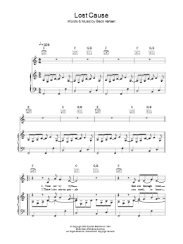 page one of Lost Cause (Piano, Vocal & Guitar Chords)