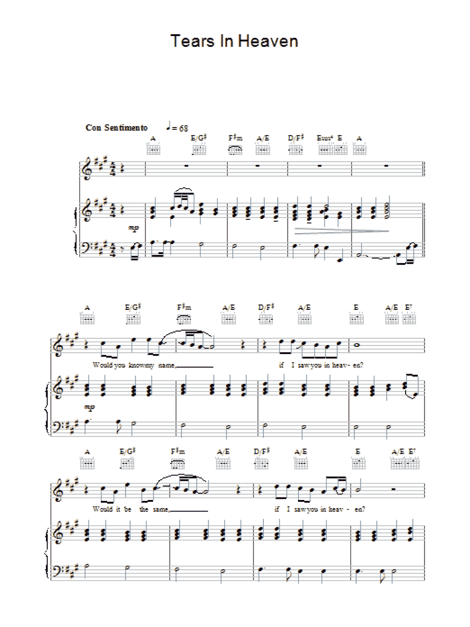 Tears In Heaven (Piano, Vocal & Guitar Chords)