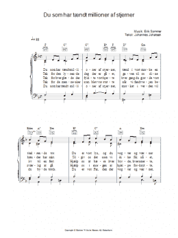 page one of Du Som Har Taendt Millioner Af Stjerner (Piano, Vocal & Guitar Chords)