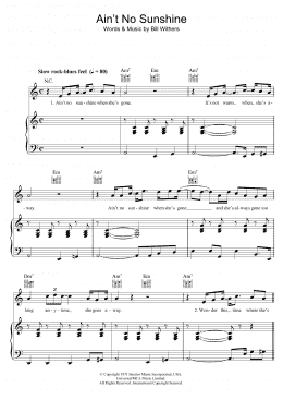 page one of Ain't No Sunshine (Piano, Vocal & Guitar Chords)