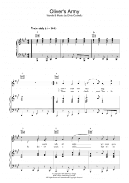 page one of Oliver's Army (Piano, Vocal & Guitar Chords)