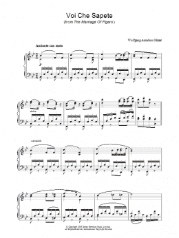 page one of Voi Che Sapete (from The Marriage Of Figaro) (Piano Solo)