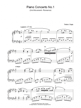 page one of Piano Concerto No. 1 (2nd Movement - Romance) (Piano Solo)