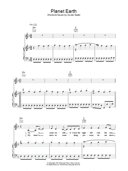 page one of Planet Earth (Piano, Vocal & Guitar Chords)