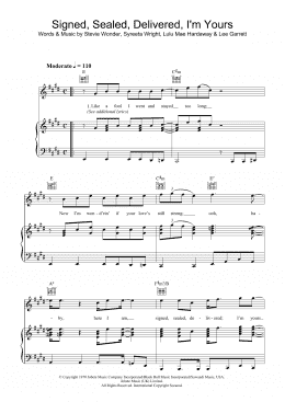page one of Signed, Sealed, Delivered I'm Yours (Piano, Vocal & Guitar Chords)