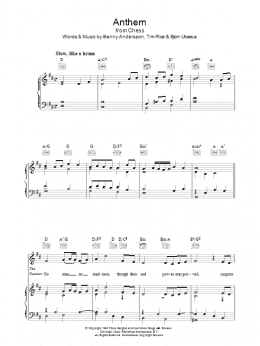page one of Anthem (from Chess) (Piano, Vocal & Guitar Chords (Right-Hand Melody))
