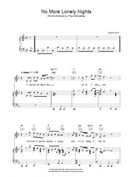 page one of No More Lonely Nights (Piano, Vocal & Guitar Chords)