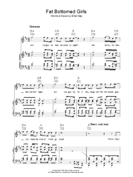 page one of Fat Bottomed Girls (Piano, Vocal & Guitar Chords)