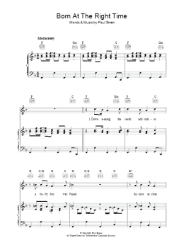 page one of Born At The Right Time (Piano, Vocal & Guitar Chords)