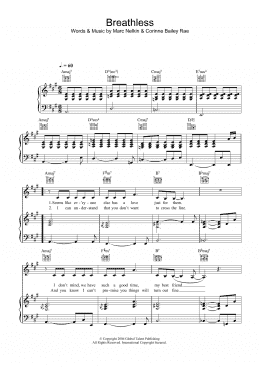 page one of Breathless (Piano, Vocal & Guitar Chords)