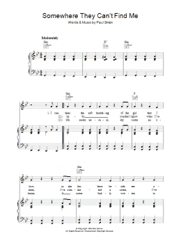 page one of Somewhere They Can't Find Me (Piano, Vocal & Guitar Chords)