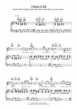 page one of I Want It All (Piano, Vocal & Guitar Chords)