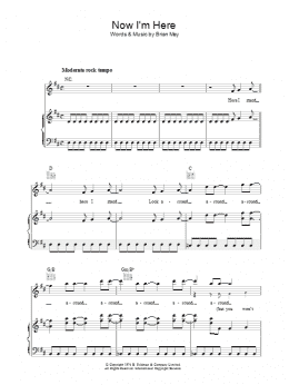 page one of Now I'm Here (Piano, Vocal & Guitar Chords)